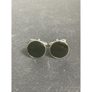 Mens Round Black & Silver Cufflinks Classic Design